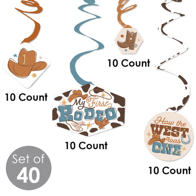 My First Rodeo - Little Cowboy 1st Birthday Party Hanging Decor - Party Decoration Swirls - Set of 40
