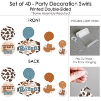 My First Rodeo - Little Cowboy 1st Birthday Party Hanging Decor - Party Decoration Swirls - Set of 40