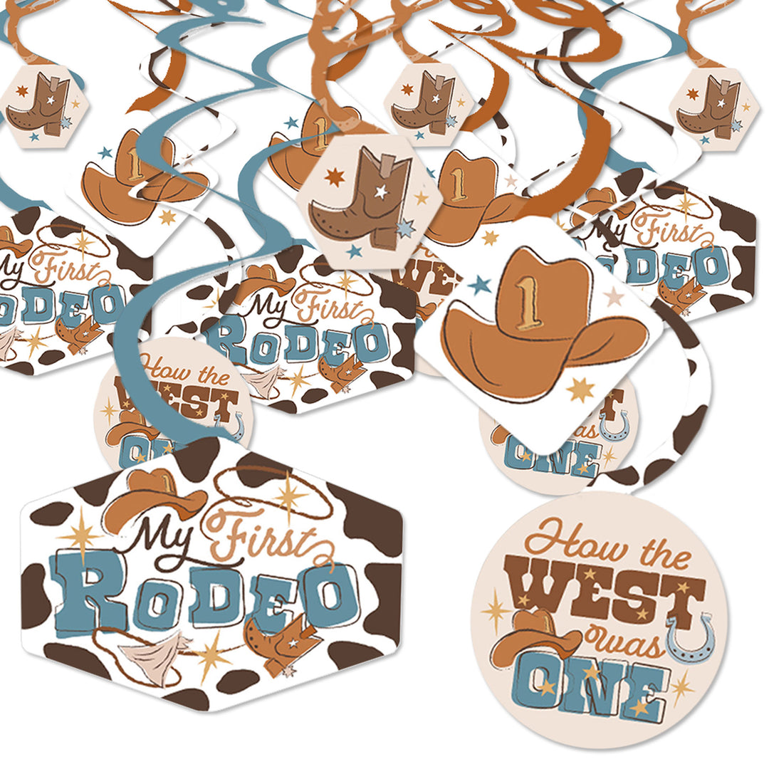 My First Rodeo - Little Cowboy 1st Birthday Party Hanging Decor - Party Decoration Swirls - Set of 40