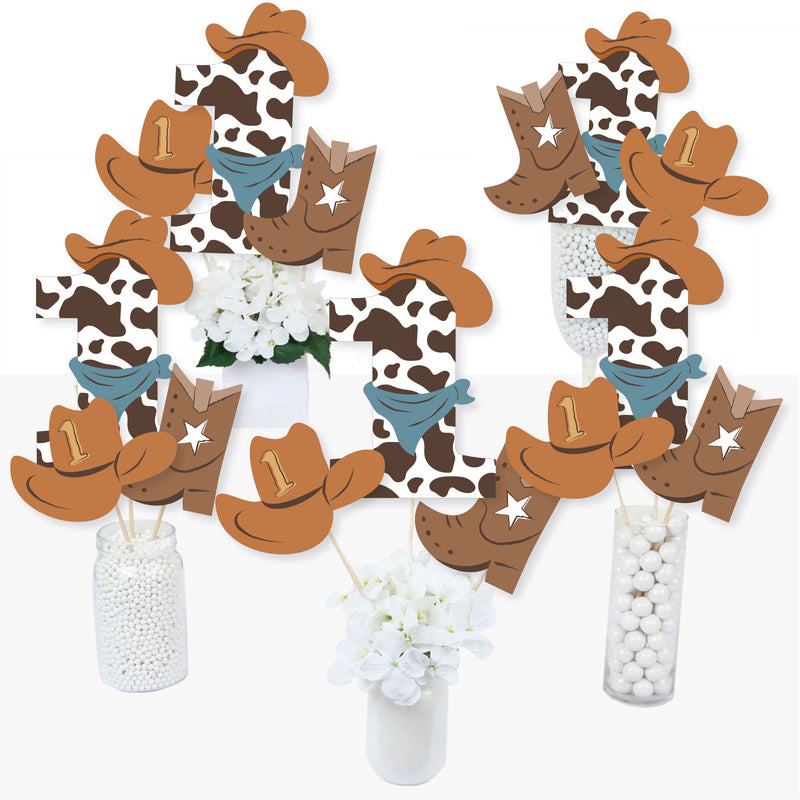 My First Rodeo - Little Cowboy 1st Birthday Party Centerpiece Sticks - Table Toppers - Set of 15