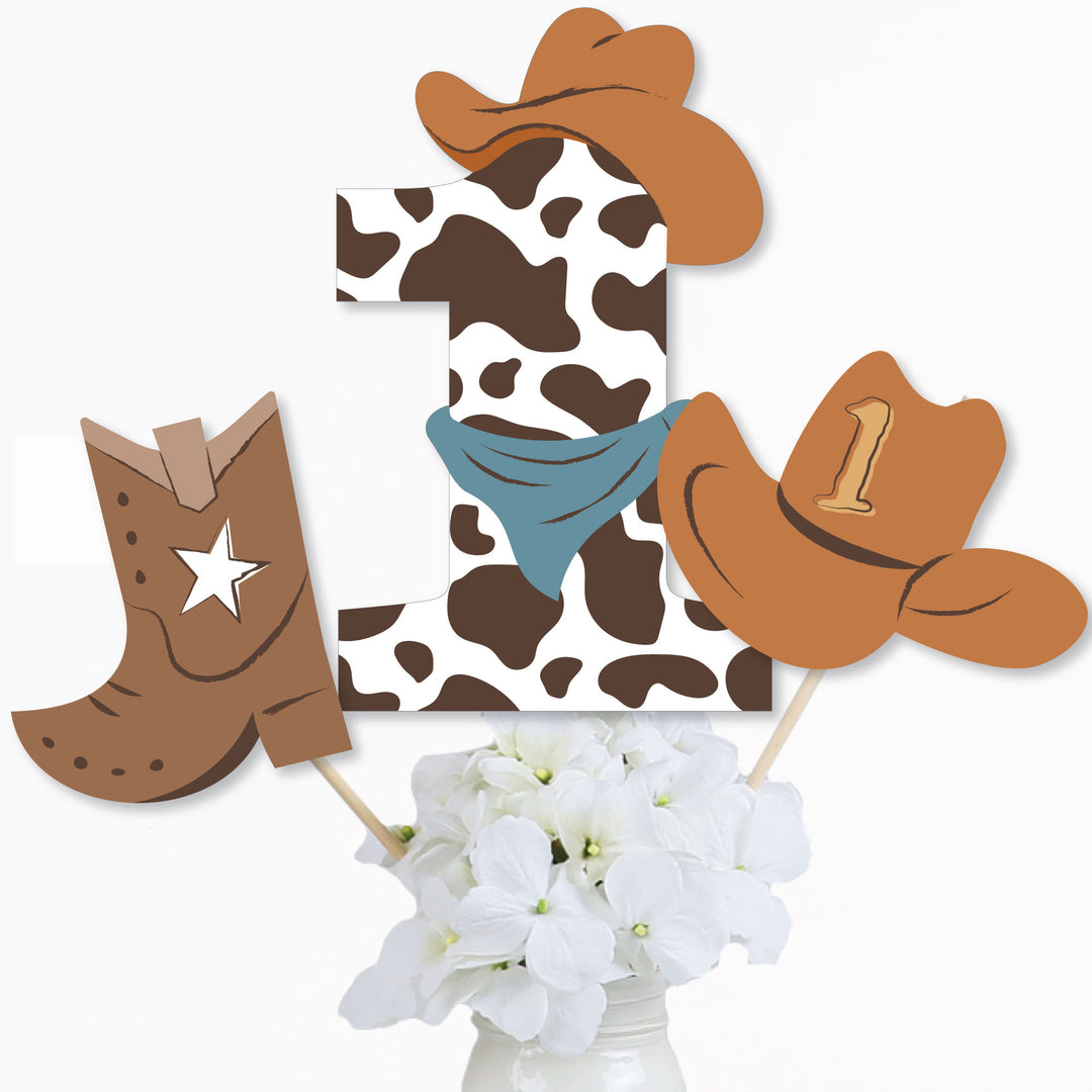 My First Rodeo - Little Cowboy 1st Birthday Party Centerpiece Sticks - Table Toppers - Set of 15