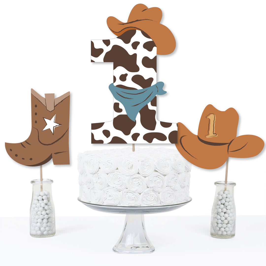 My First Rodeo - Little Cowboy 1st Birthday Party Centerpiece Sticks - Table Toppers - Set of 15