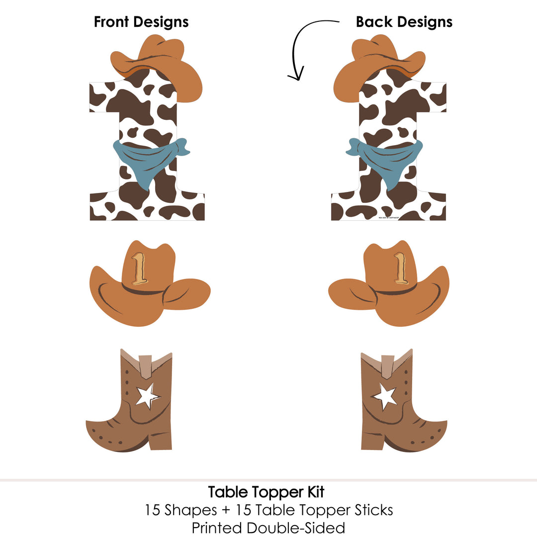 My First Rodeo - Little Cowboy 1st Birthday Party Centerpiece Sticks - Table Toppers - Set of 15