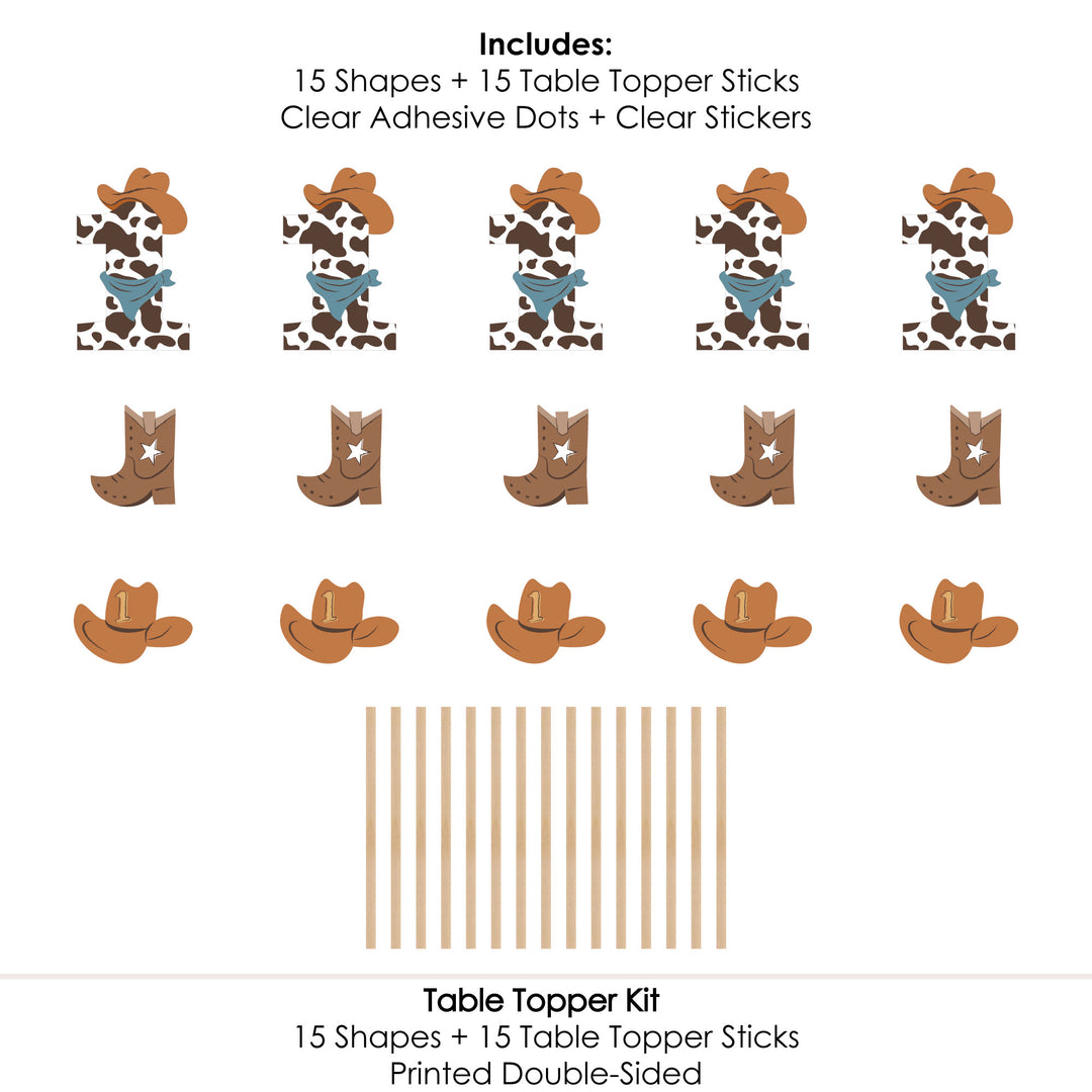My First Rodeo - Little Cowboy 1st Birthday Party Centerpiece Sticks - Table Toppers - Set of 15