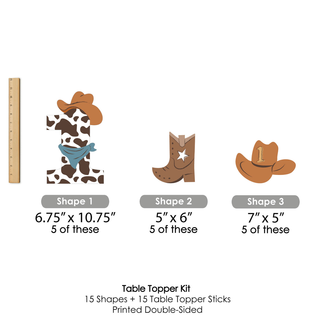 My First Rodeo - Little Cowboy 1st Birthday Party Centerpiece Sticks - Table Toppers - Set of 15
