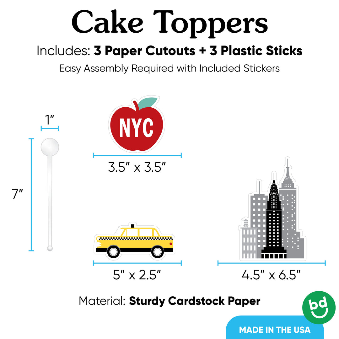 3 count NYC cake topper set with clear sticks