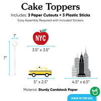 3 count NYC cake topper set with clear sticks