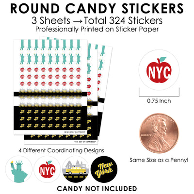 NYC Cityscape - New York City Party Small Round Candy Stickers - Party Favor Labels - 324 Count