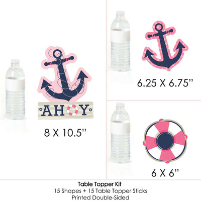 Ahoy - Nautical Girl - Baby Shower or Birthday Party Centerpiece Sticks - Table Toppers - Set of 15