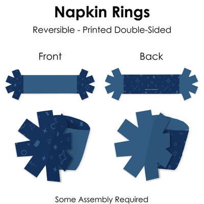 Navy Confetti Stars - Simple Party Paper Napkin Holder - Napkin Rings - Set of 24
