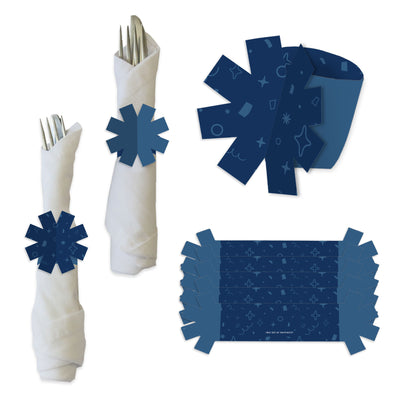 Navy Confetti Stars - Simple Party Paper Napkin Holder - Napkin Rings - Set of 24