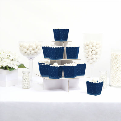 Navy Confetti Stars - Party Mini Favor Boxes - Simple Party Treat Candy Boxes - Set of 12