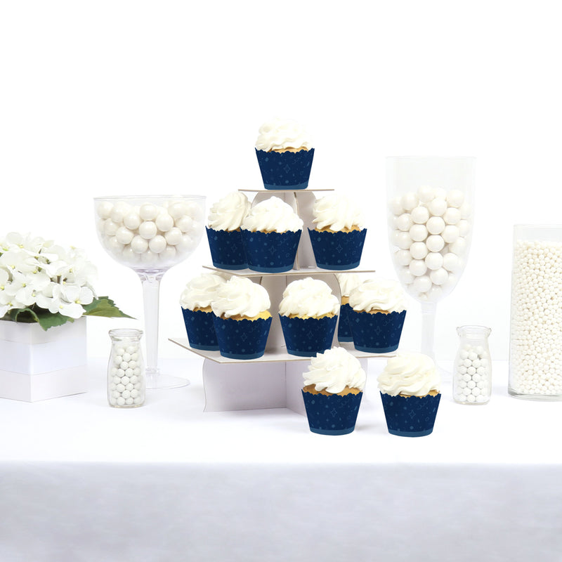 Navy Confetti Stars - Simple Party Decorations - Party Cupcake Wrappers - Set of 12