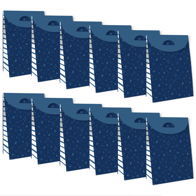 Navy Confetti Stars - Simple Gift Favor Bags - Party Goodie Boxes - Set of 12