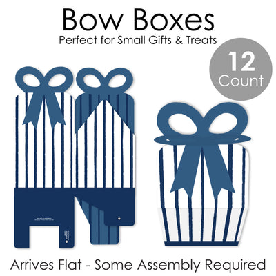 Navy Stripes - Square Favor Gift Boxes - Simple Party Bow Boxes - Set of 12