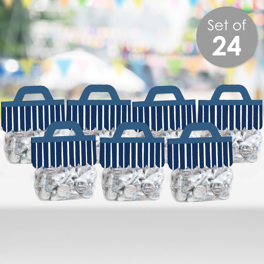 Navy Stripes - DIY Simple Party Clear Goodie Favor Bag Labels - Candy Bags with Toppers - Set of 24