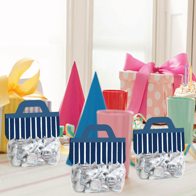 Navy Stripes - DIY Simple Party Clear Goodie Favor Bag Labels - Candy Bags with Toppers - Set of 24
