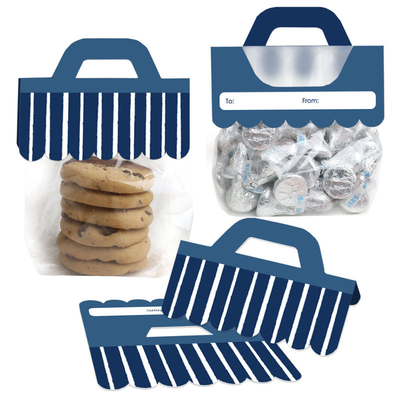 Navy Stripes - DIY Simple Party Clear Goodie Favor Bag Labels - Candy Bags with Toppers - Set of 24