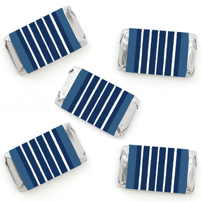 Navy Stripes - Mini Candy Bar Wrapper Stickers - Simple Party Small Favors - 40 Count