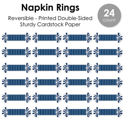 Navy Stripes - Simple Party Paper Napkin Holder - Napkin Rings - Set of 24