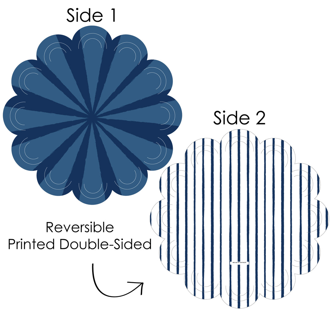 Navy Stripes - Simple Party Round Table Decorations - Paper Chargers - Place Setting For 12