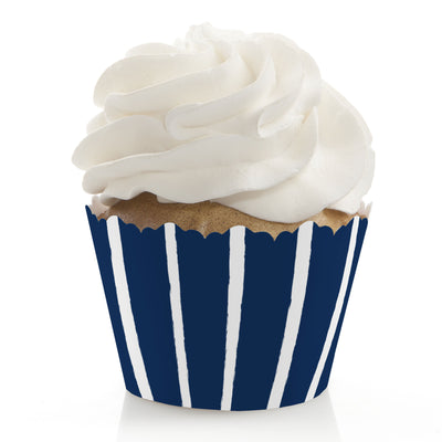Navy Stripes - Simple Party Decorations - Party Cupcake Wrappers - Set of 12