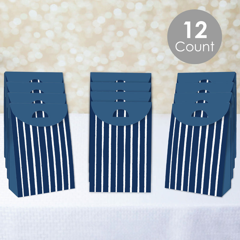 Navy Stripes - Simple Gift Favor Bags - Party Goodie Boxes - Set of 12