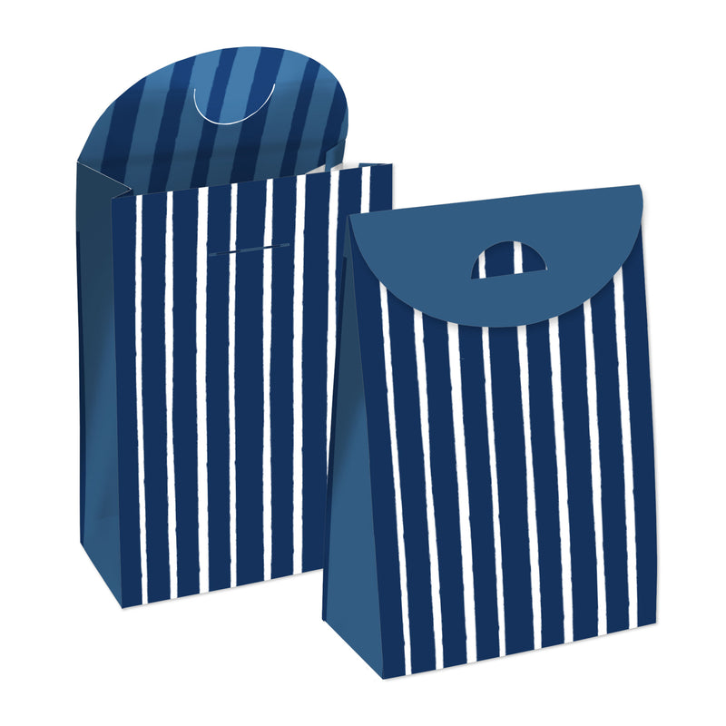 Navy Stripes - Simple Gift Favor Bags - Party Goodie Boxes - Set of 12