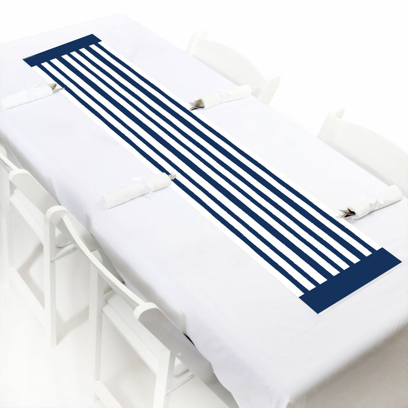 Navy Stripes - Petite Simple Party Paper Table Runner - 12 x 60 inches