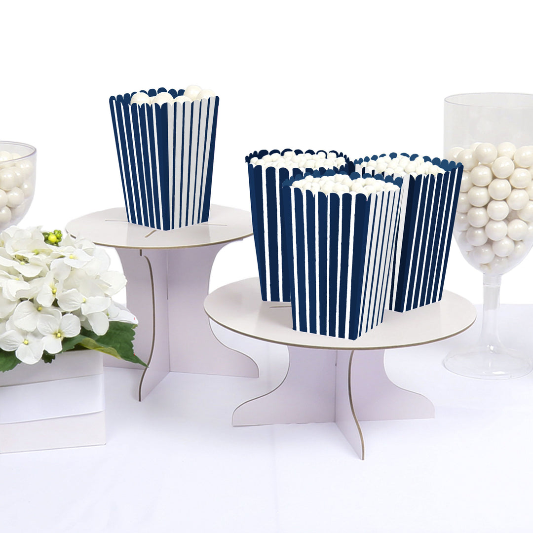 Navy Stripes - Simple Party Favor Popcorn Treat Boxes - Set of 12