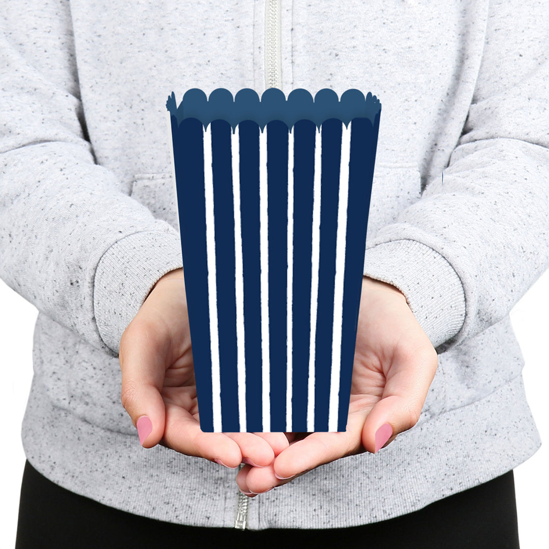 Navy Stripes - Simple Party Favor Popcorn Treat Boxes - Set of 12