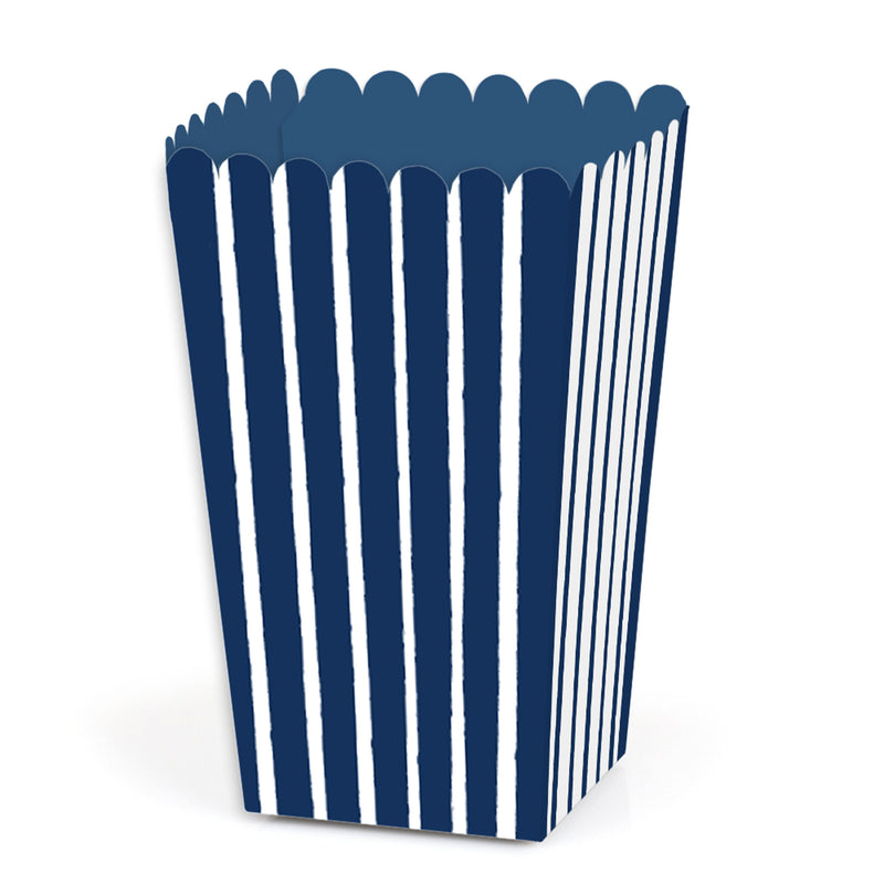 Navy Stripes - Simple Party Favor Popcorn Treat Boxes - Set of 12