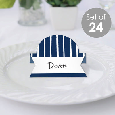 Navy Stripes - Simple Party Decorations Tent Buffet Card - Table Setting Name Place Cards - Set of 24