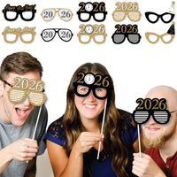 New Year's Eve - Gold Glasses - Paper Card Stock 2026 New Year’s Eve Party Photo Booth Props Kit - 10 Count