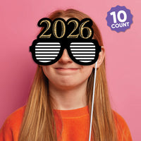 New Year's Eve - Gold Glasses - Paper Card Stock 2026 New Year’s Eve Party Photo Booth Props Kit - 10 Count