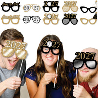 New Year's Eve - Gold Glasses - Paper Card Stock  2027 New Year’s Eve Party Photo Booth Props Kit - 10 Count