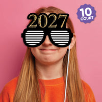 New Year's Eve - Gold Glasses - Paper Card Stock  2027 New Year’s Eve Party Photo Booth Props Kit - 10 Count