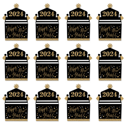 New Year's Eve - Gold - Treat Box Party Favors - 2024 New Years Eve Party Goodie Gable Boxes - Set of 12