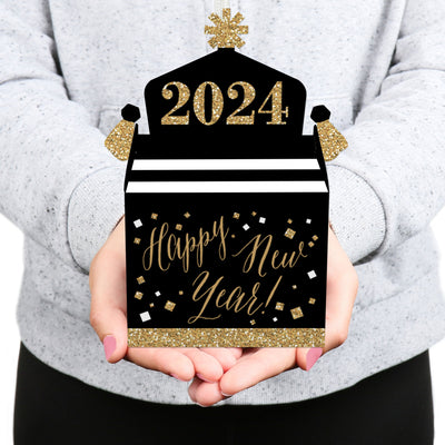 New Year's Eve - Gold - Treat Box Party Favors - 2024 New Years Eve Party Goodie Gable Boxes - Set of 12