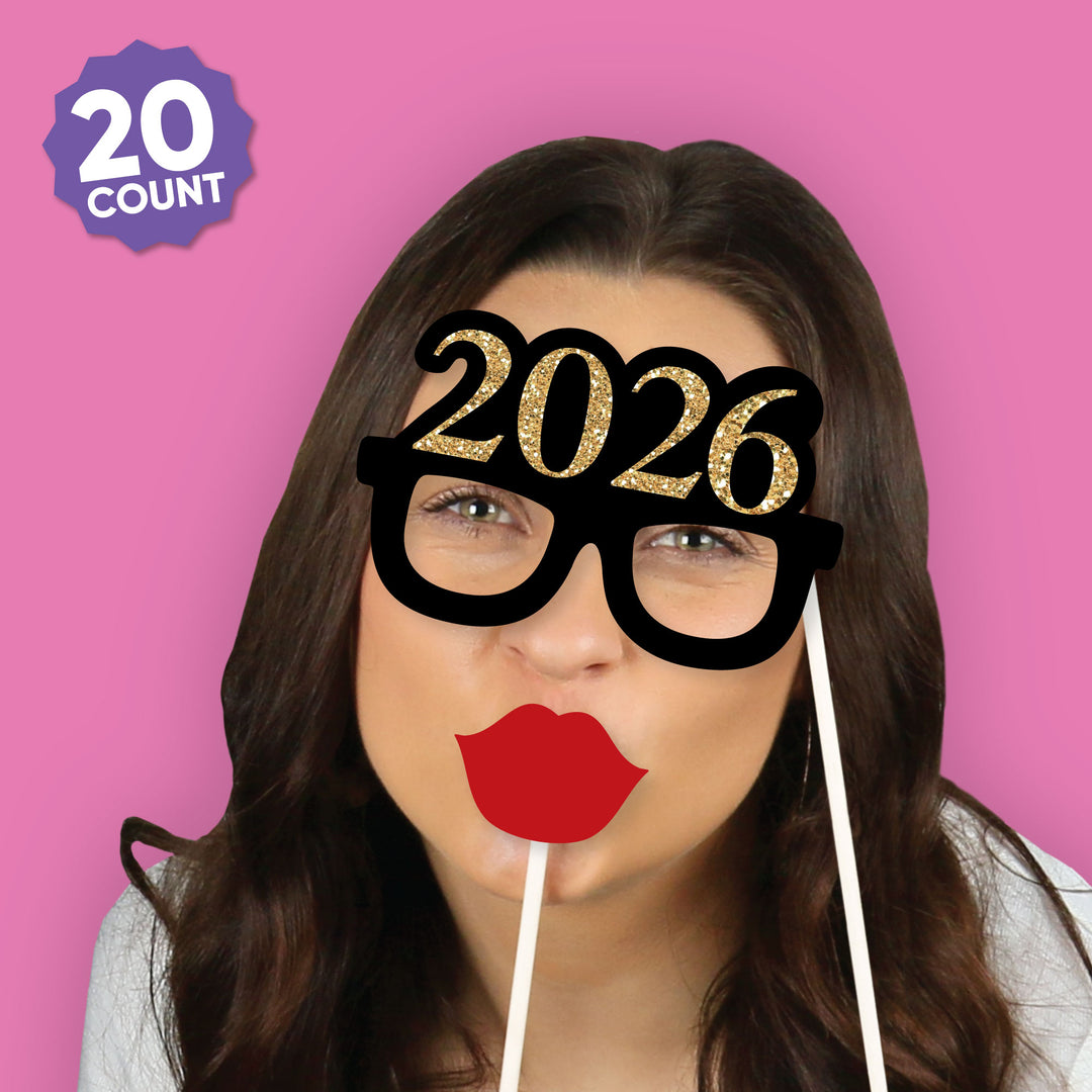 New Year's Eve - Gold - 2026 New Year's Eve Party Photo Booth Props Kit - 20 Count