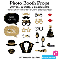 New Year's Eve - Gold - 2026 New Year's Eve Party Photo Booth Props Kit - 20 Count