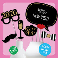 New Year's Eve - Gold - 2026 New Year's Eve Party Photo Booth Props Kit - 20 Count