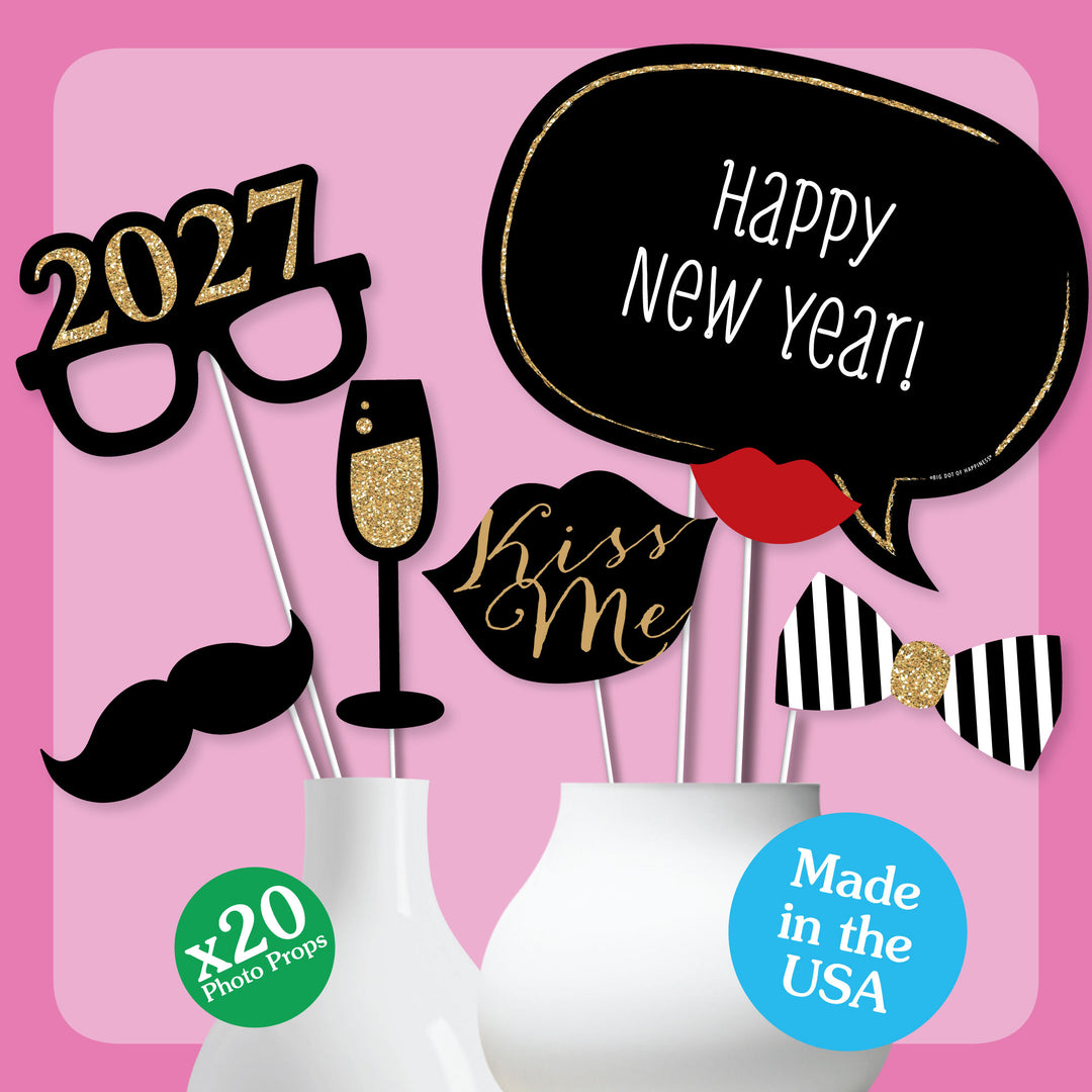 New Year's Eve - Gold -  2027 New Year's Eve Party Photo Booth Props Kit - 20 Count