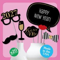 New Year's Eve - Gold -  2027 New Year's Eve Party Photo Booth Props Kit - 20 Count