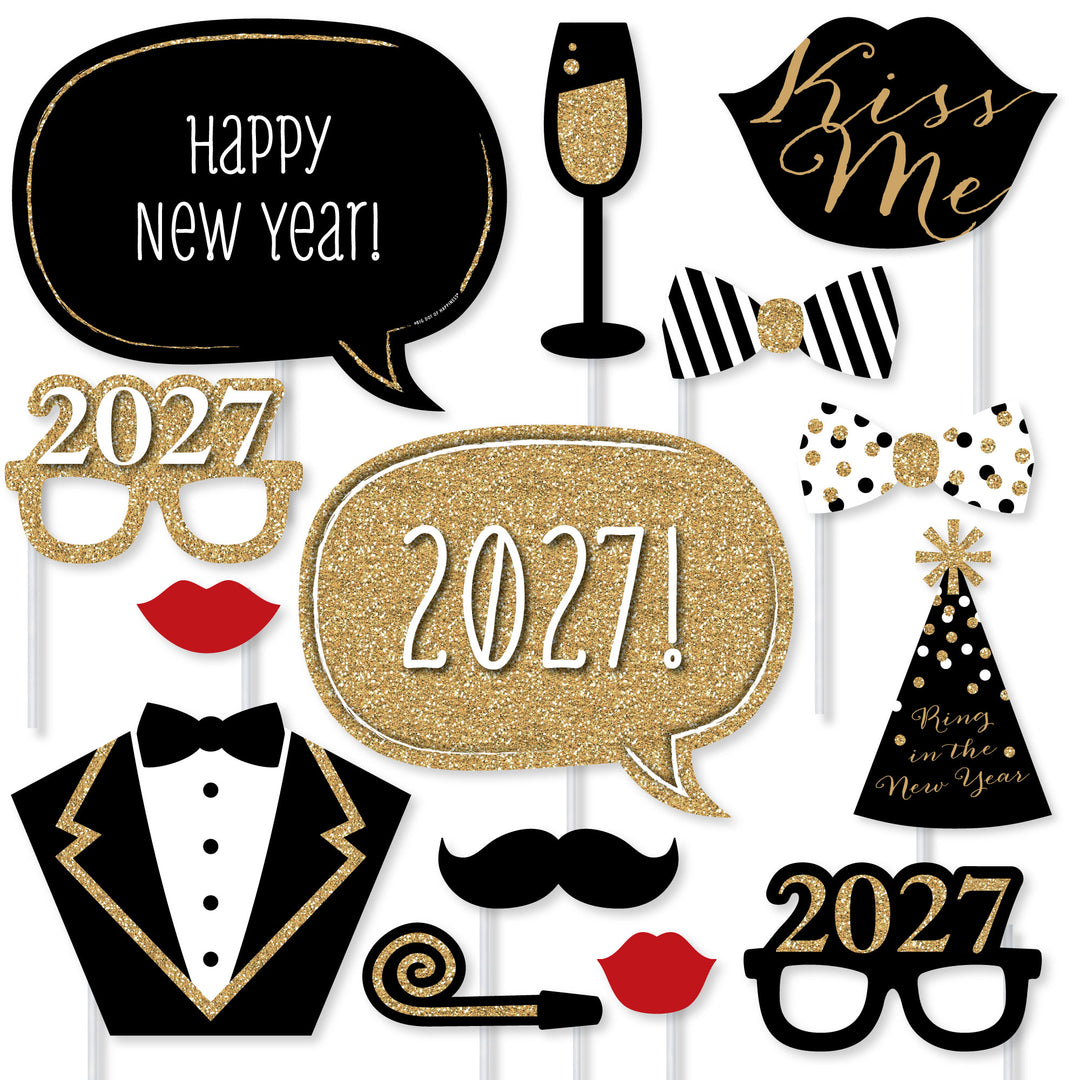 New Year's Eve - Gold -  2027 New Year's Eve Party Photo Booth Props Kit - 20 Count
