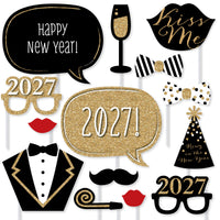 New Year's Eve - Gold -  2027 New Year's Eve Party Photo Booth Props Kit - 20 Count