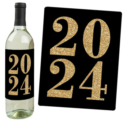 New Year's Eve - Gold - 2024 New Years Eve Party Decorations for Women and Men - Wine Bottle Label Stickers - Set of 4