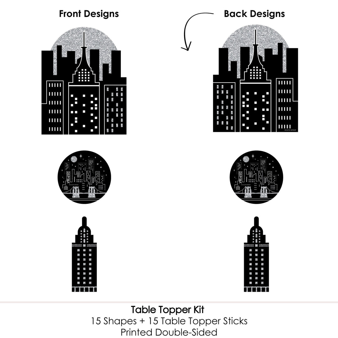 Nighttime City Skyline - New York Party Centerpiece Sticks - Table Toppers - Set of 15
