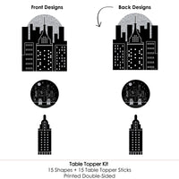 Nighttime City Skyline - New York Party Centerpiece Sticks - Table Toppers - Set of 15
