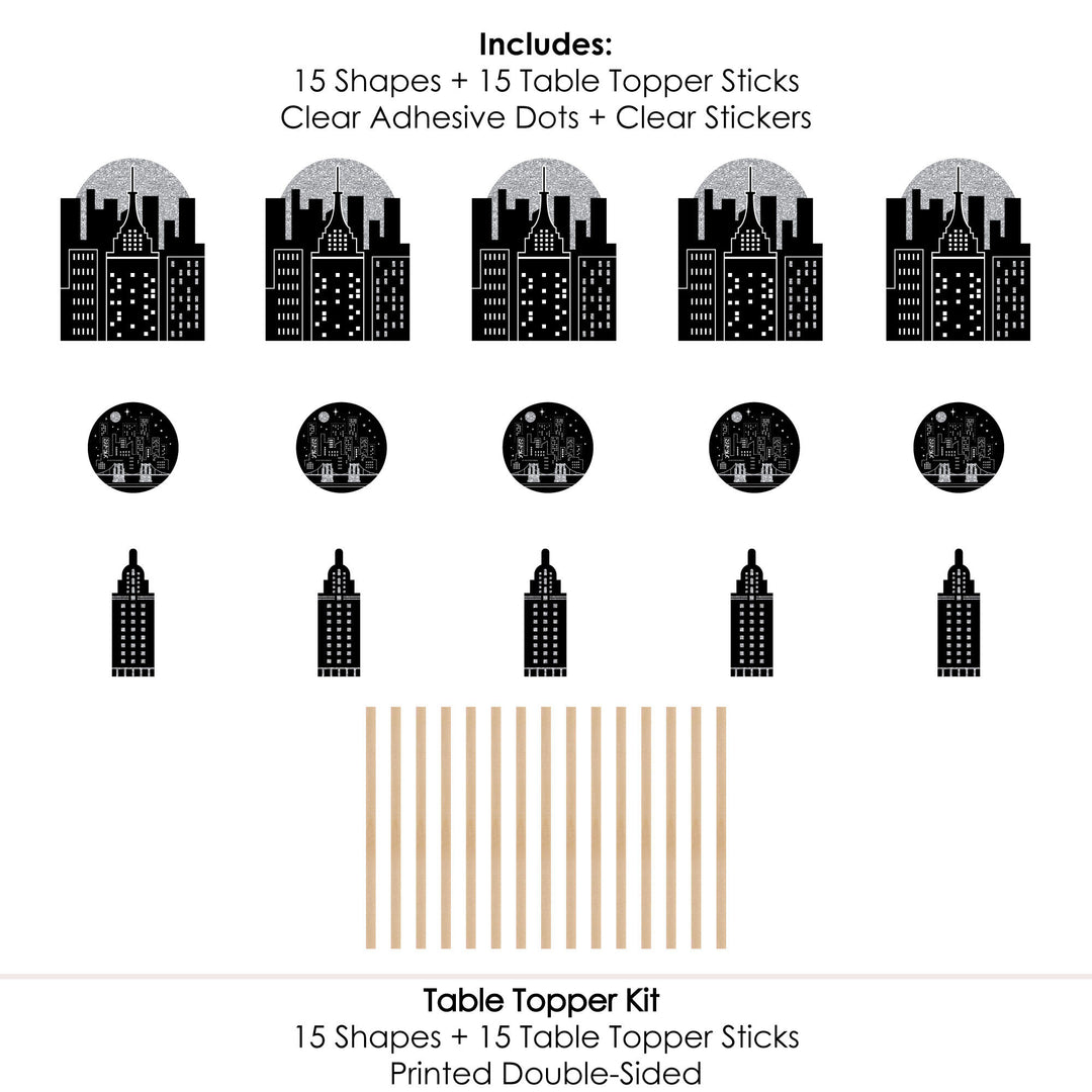Nighttime City Skyline - New York Party Centerpiece Sticks - Table Toppers - Set of 15